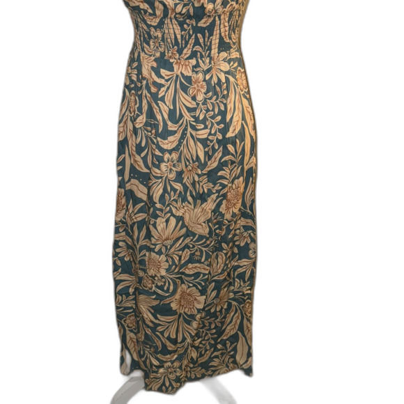 NWT Patrons of Peach Blue Floral Print Smocked Short Sleeve Maxi Dress Small - Picture 6 of 16